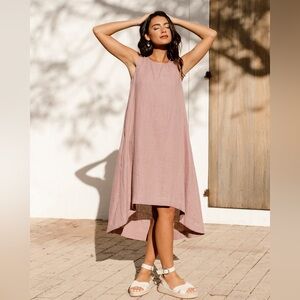 knee length dresses for ladies Cut-Out Linen Dress TAHITI in White
